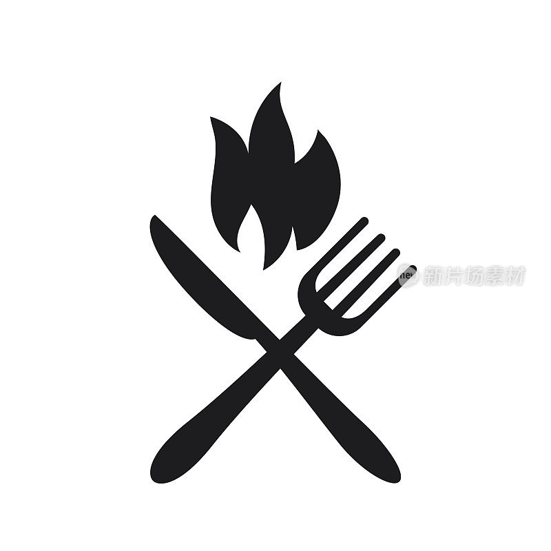 Fire with Utensils - Flat Design BBQ - Barbecue Icon